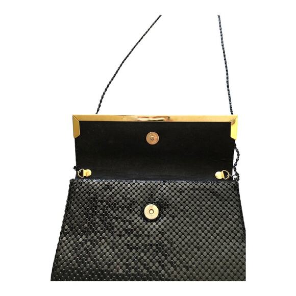 Vintage Bold Eye Catching Black Metallic With Gold Hardware Shoulder Bag - Picture 13 of 13